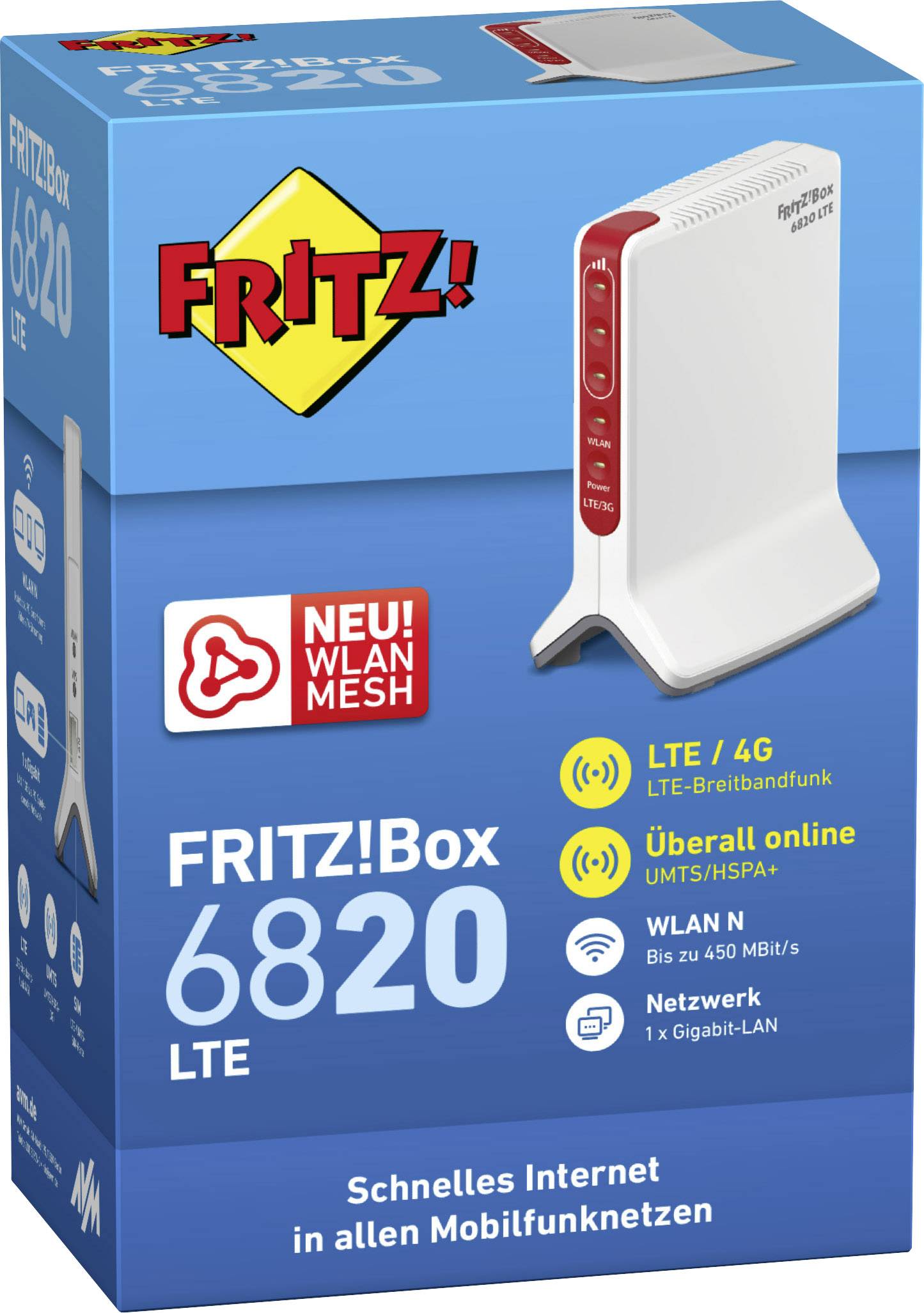 FRITZ! FRITZ!Box 6820 LTE WLAN Router mit Modem Integriertes Modem: LTE 2.4 GHz 450 MBit/s