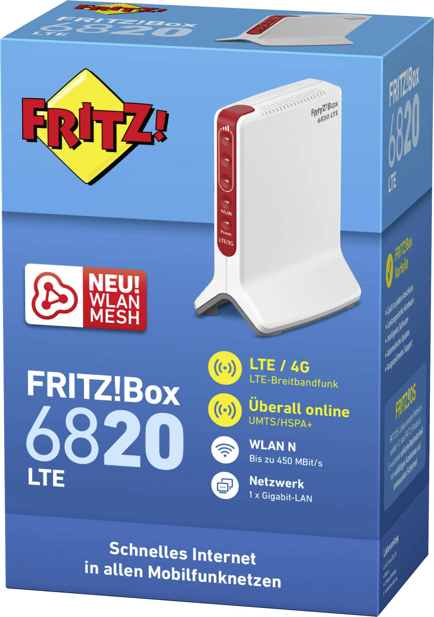 AVM FRITZ!Box 6820 LTE WLAN Router mit Modem Integriertes Modem: LTE 2.4 GHz 450 MBit/s