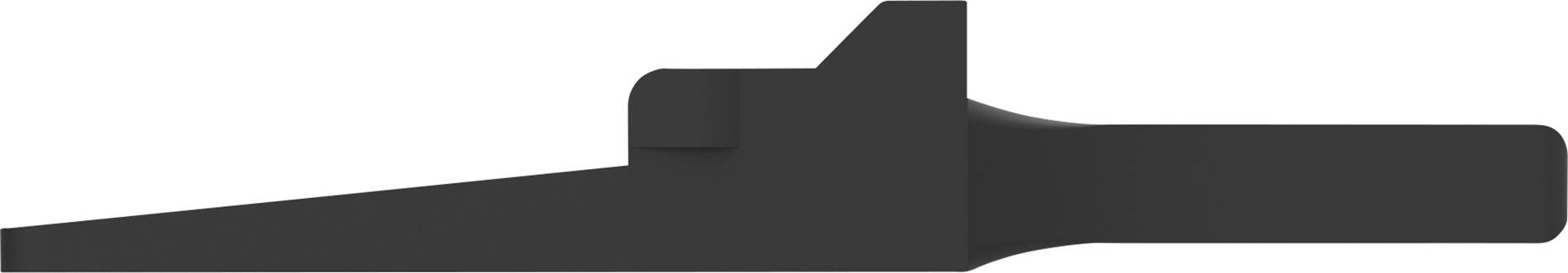 Schwarzes, längliches Objekt mit breitem Griff und schmalerem vorderen Teil, möglicherweise ein Werkzeug oder Gerät.