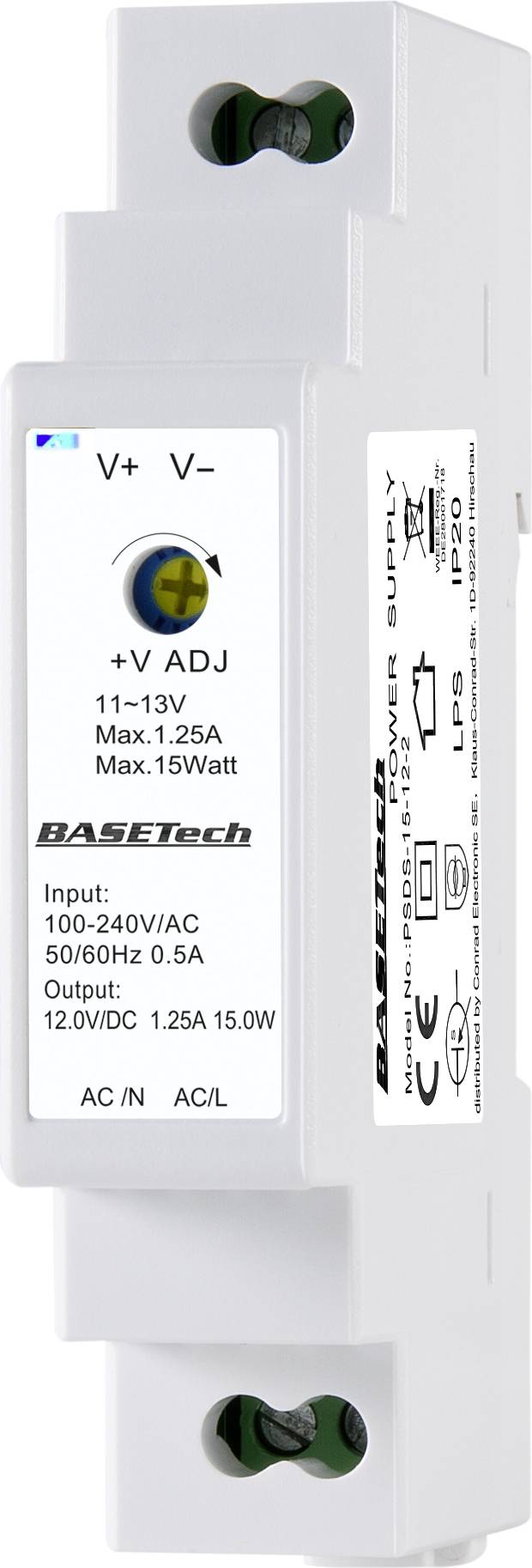 Basetech BT-2250247 Hutschienen-Netzteil (DIN-Rail) 12 V 1.25 A 15 W Anzahl Ausgänge:1 x Inhalt 1 S