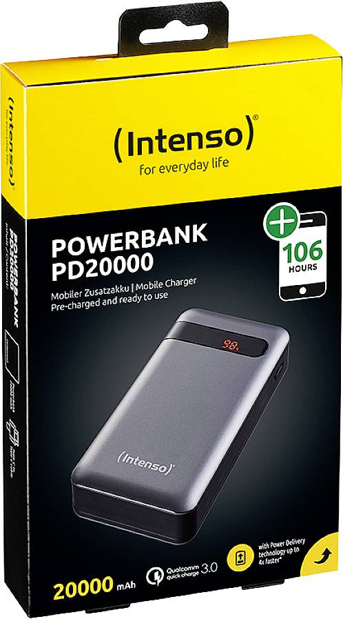 Intenso PD20000 Powerbank 20000 mAh Quick Charge 3.0, USB PD 3.0 LiPo Schwarz Statusanzeige