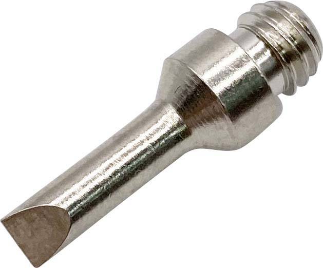 Lötkolbenspitze aus Metall mit flacher, abgeschrägter Spitze und Schraubgewinde oben.