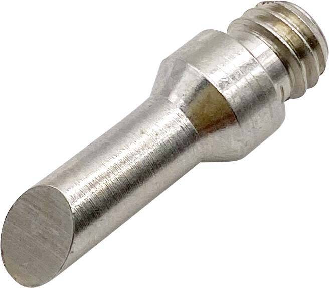 Ein schlanker, zylindrischer Metallstift mit einem Schraubengewinde an einem Ende. Könnte Teil eines mechanischen Systems sein.