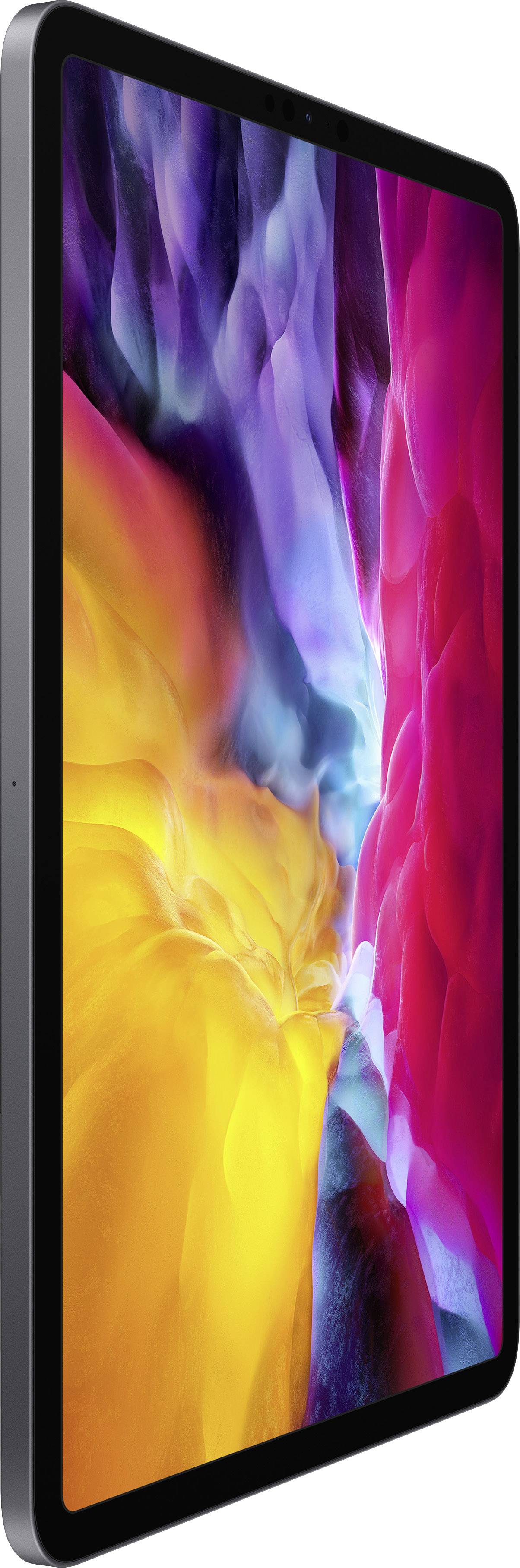 Ein Tablet mit farbenfrohem Bildschirm zeigt lebendige Farbwellen in Gelb, Blau und Rot.