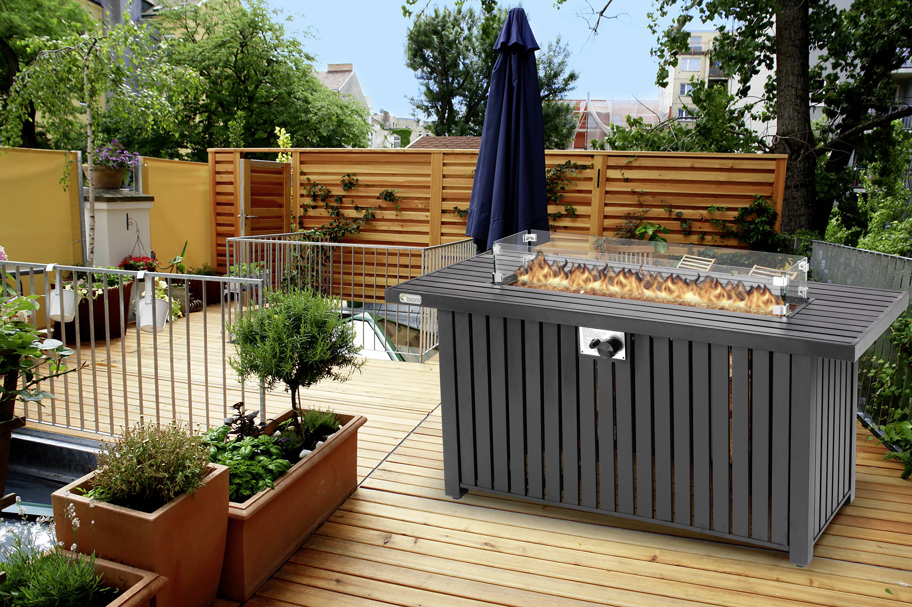 tepro Garten Topeka XL Gas Feuerstelle Schwarz