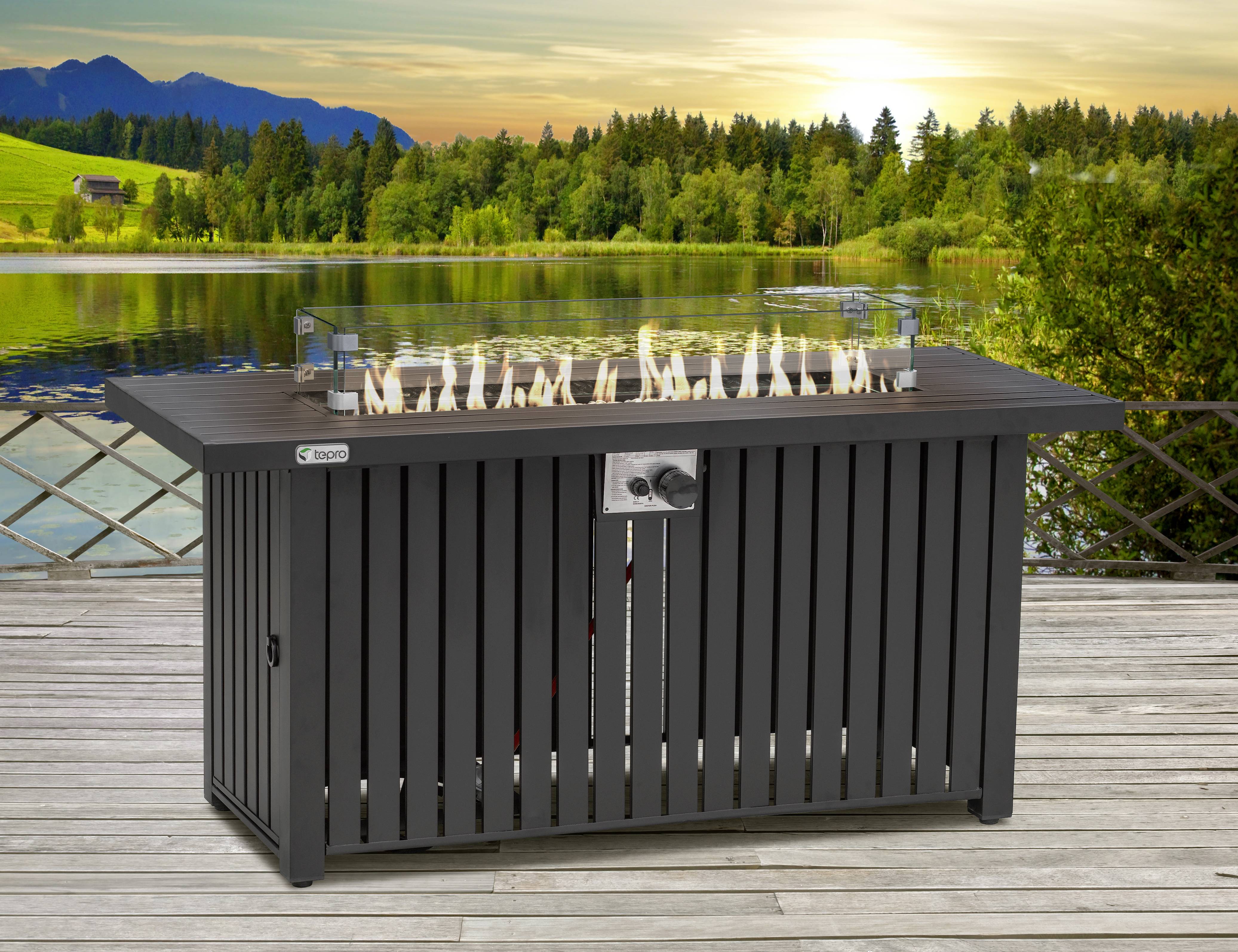 Tepro Garten Topeka XL Gas Feuerstelle Schwarz
