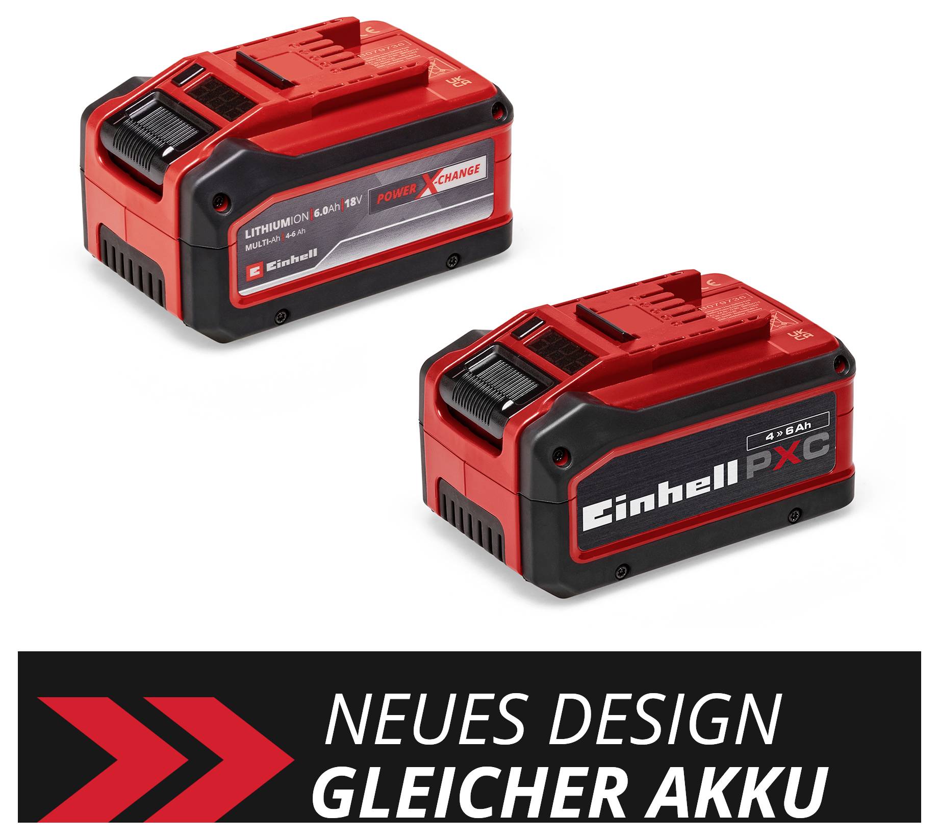 'Zwei rote Lithium-Ionen-Akkus, einer mit 