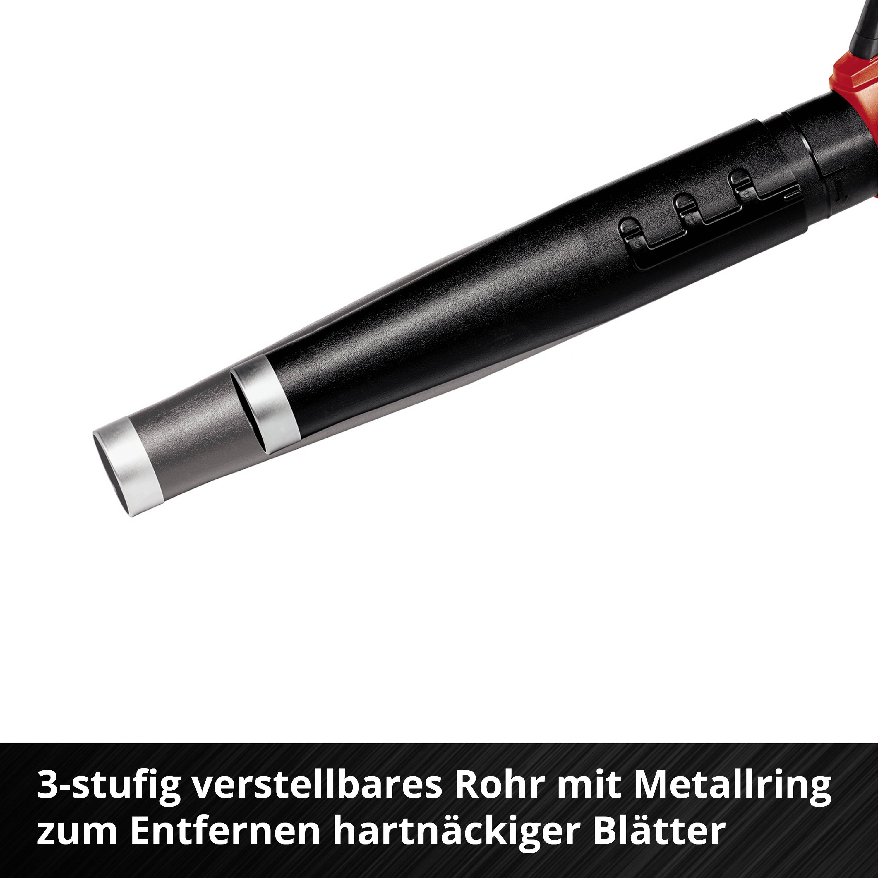 Schwarzes dreistufig verstellbares Rohr mit Metallring, entwickelt zur Entfernung harter Blätter.