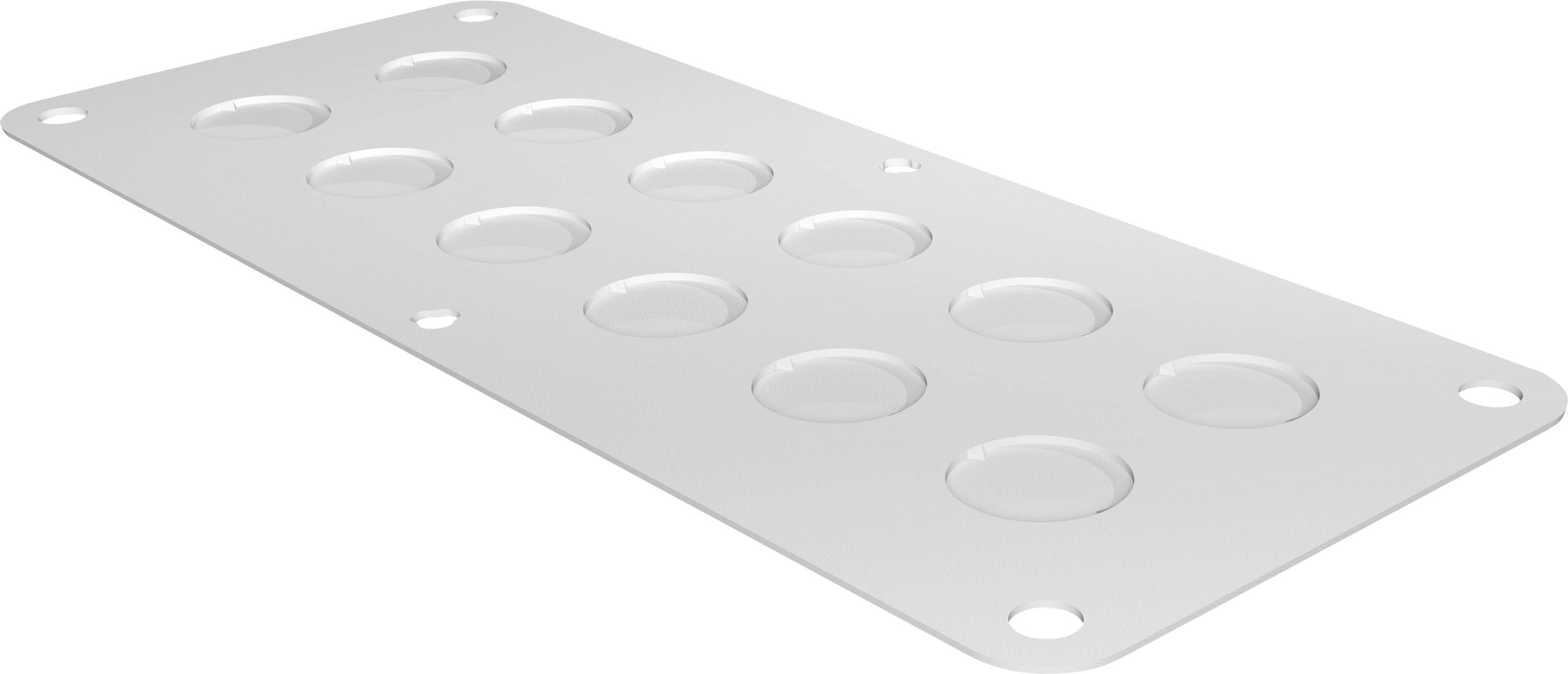 Metallplatte mit mehreren vertieften Kuppeln und abgerundeten Ecken.