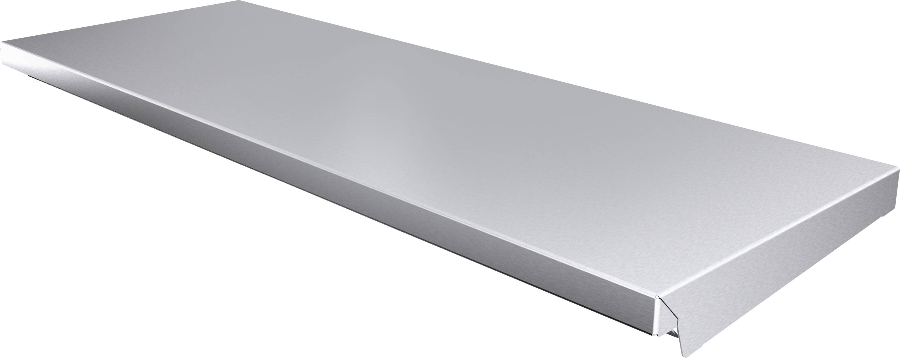Metallregalboden, rechteckig, silberfarben, glatt, mit leichter Erhöhung an der Kante, geeignet für Lager- oder Büroregale.