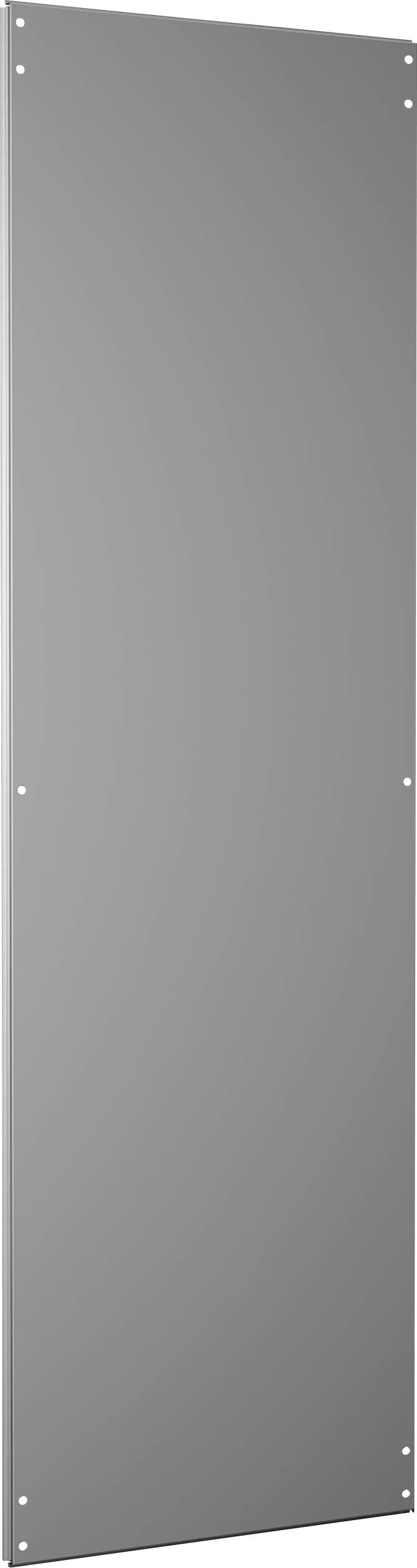 Ein rechteckiges, metallisches Schild mit abgeschrägten Kanten und mehreren Befestigungslöchern an den Rändern.