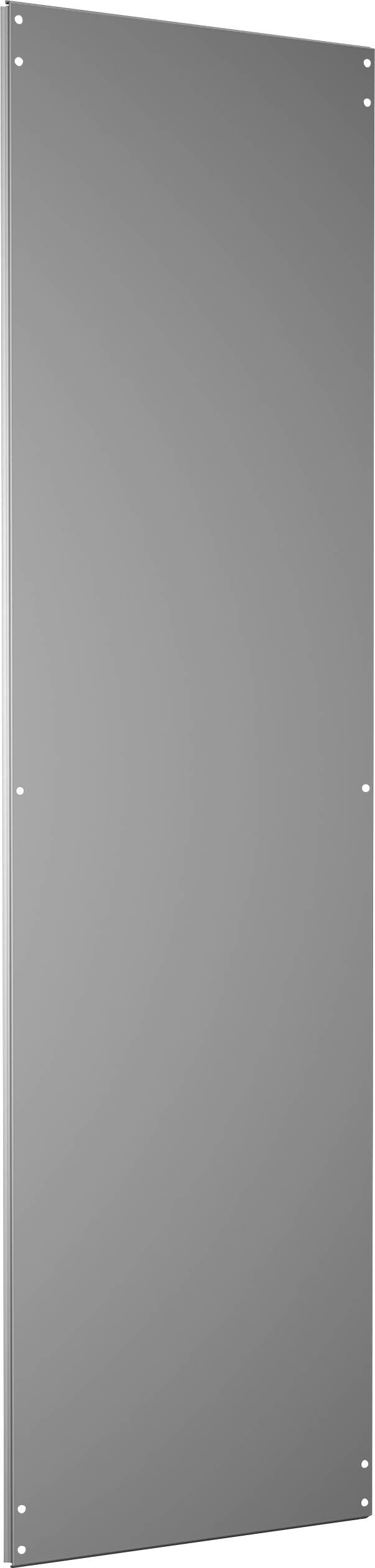 Rechteckige, flache Metallplatte mit abgerundeten Ecken, befestigt an der Wand durch mehrere sichtbare Schrauben an den Kanten.