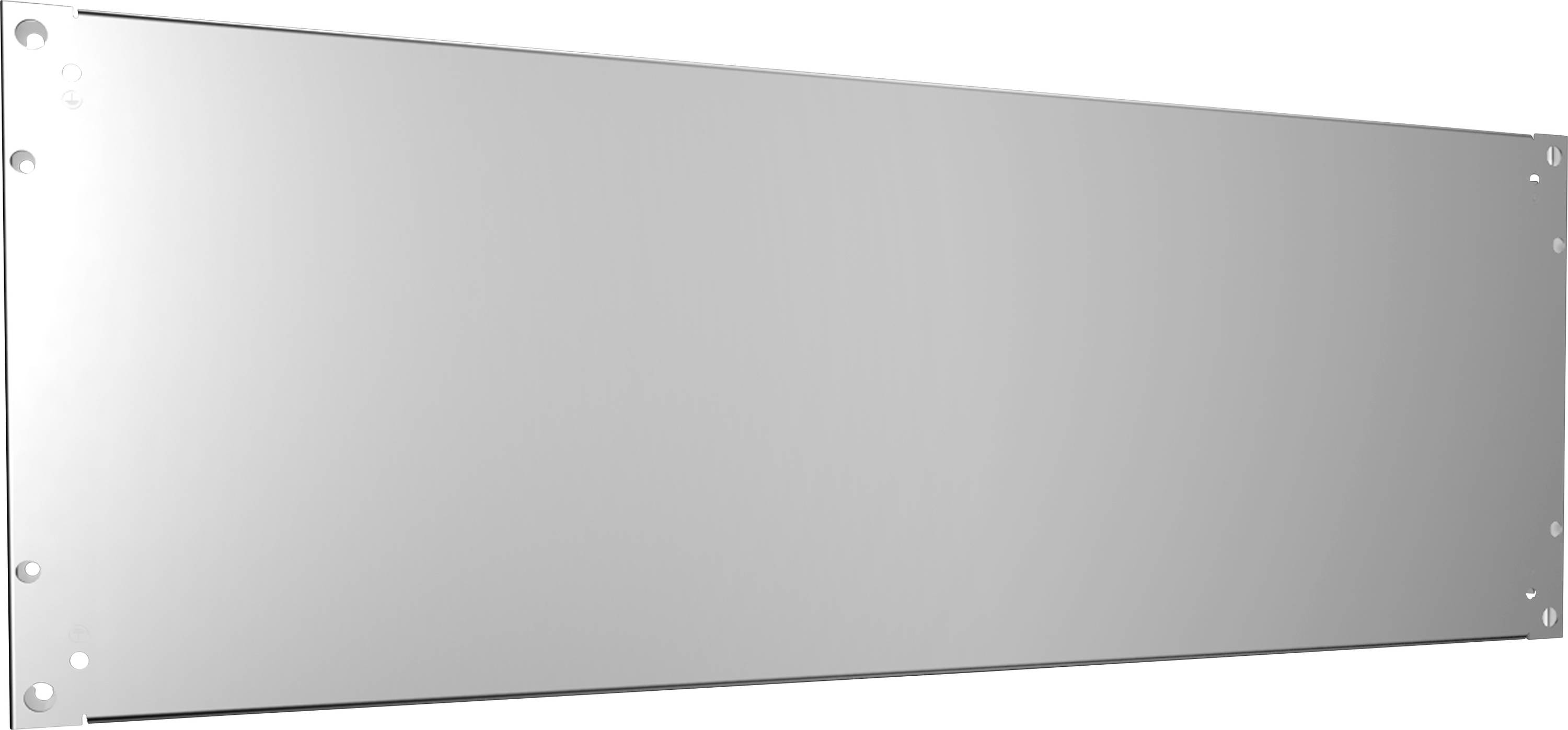 Metallplatte mit mehreren Löchern an den Rändern zur Befestigung. Sie hat eine glänzende, spiegelähnliche Oberfläche.