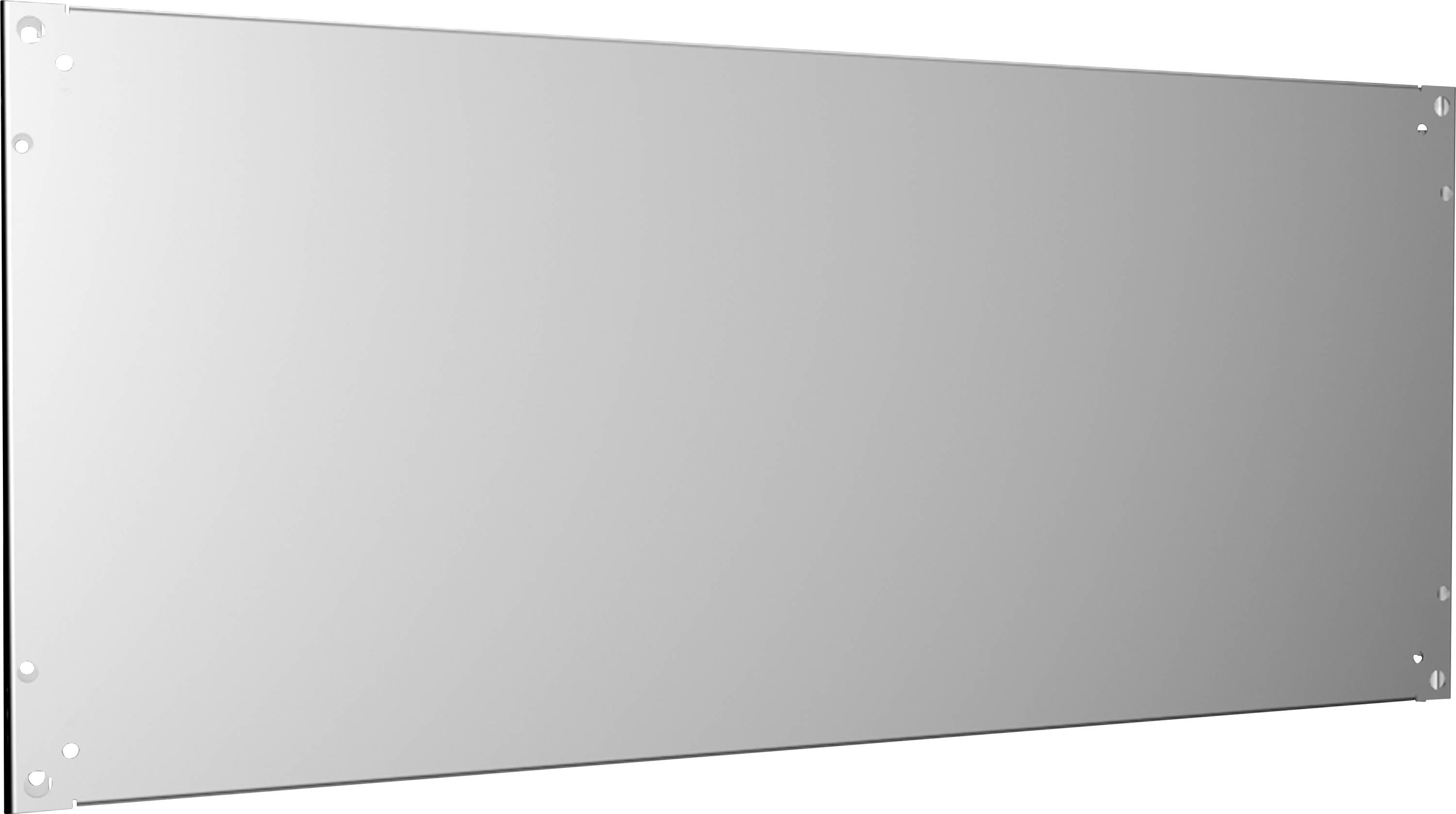 Große rechteckige Metallplatte mit Löchern an den Ecken, vermutlich als Bauteil oder Befestigungselement verwendet.