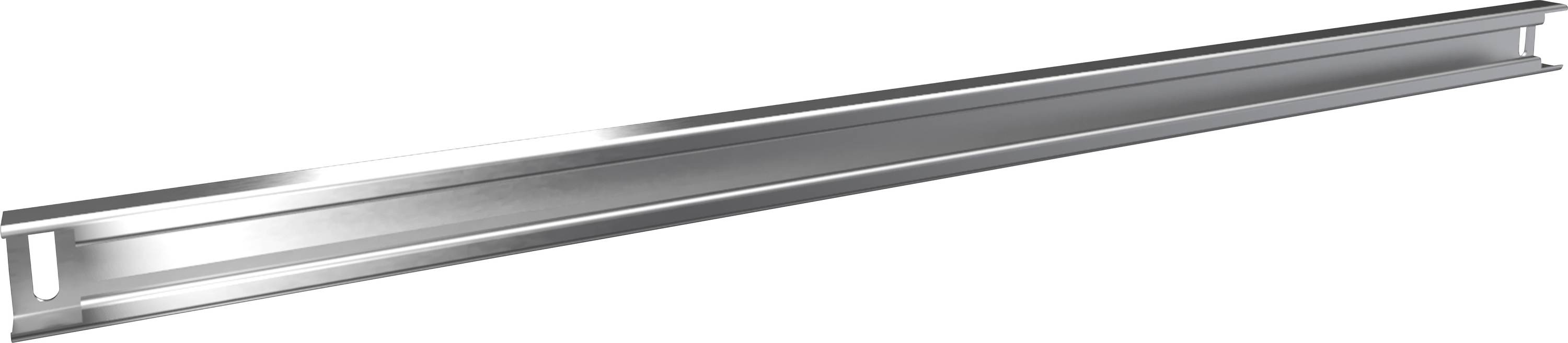 Metallschiene, silbern, lang und rechteckig. Geeignet für Bau- oder Montagezwecke.