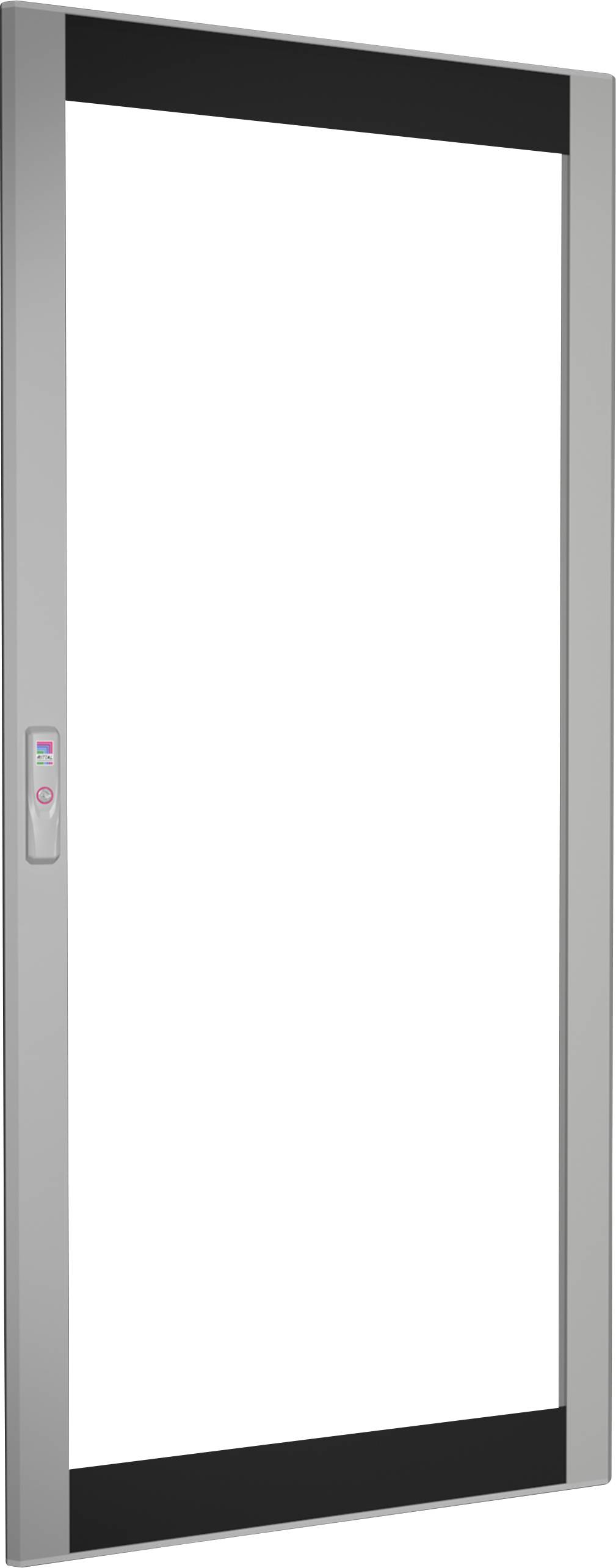 Eine graue Tür mit integriertem elektronischem Schloss auf einer weißen Wand.