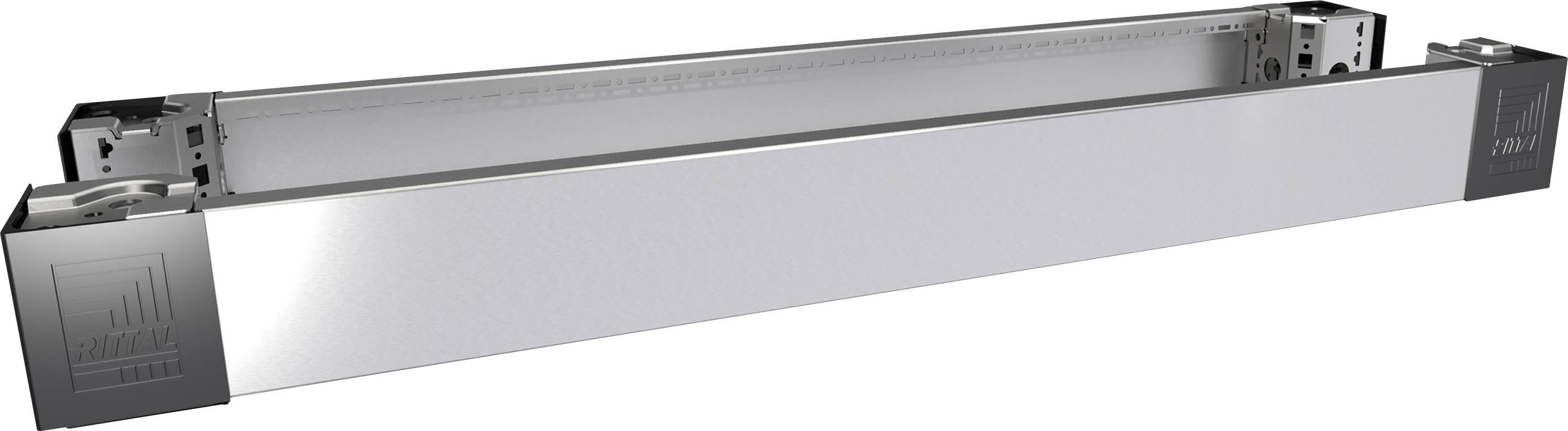 Ein graues Metallgehäuse mit Belüftungsschlitzen an beiden Enden.