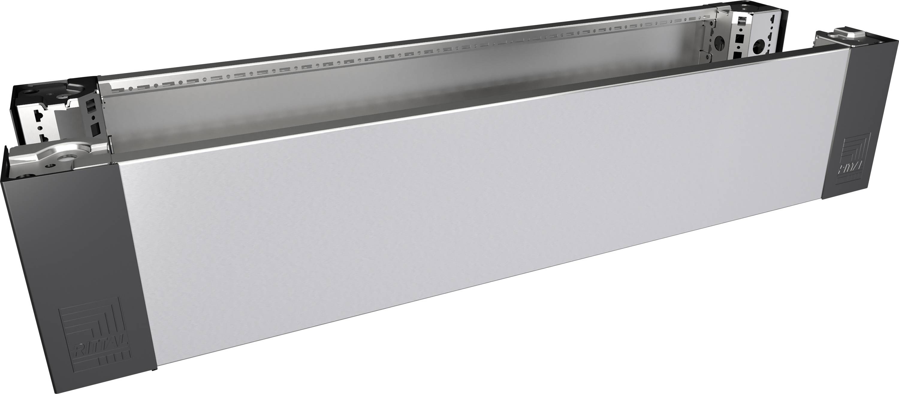 Ein Schubladeneinsatz in Aluminium-Optik mit grauen Seiten und offenen Metallrahmen, geeignet für Schränke und Möbel.