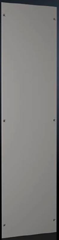 Eine graue, rechteckige Wandplatte mit sichtbaren Schrauben an den Ecken, montiert auf einem dunklen Hintergrund.