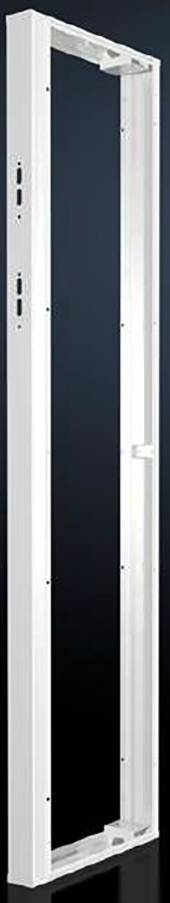 Metallrahmen eines gestuften Türfalzrahmens, vertikal ausgerichtet, dunkelgrauer Hintergrund.