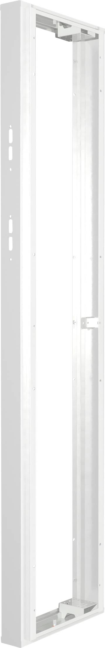 Ein weißer, rechteckiger Metallrahmen, möglicherweise ein Tür- oder Fensterrahmen, steht vertikal, ohne weitere erkennbare Details.