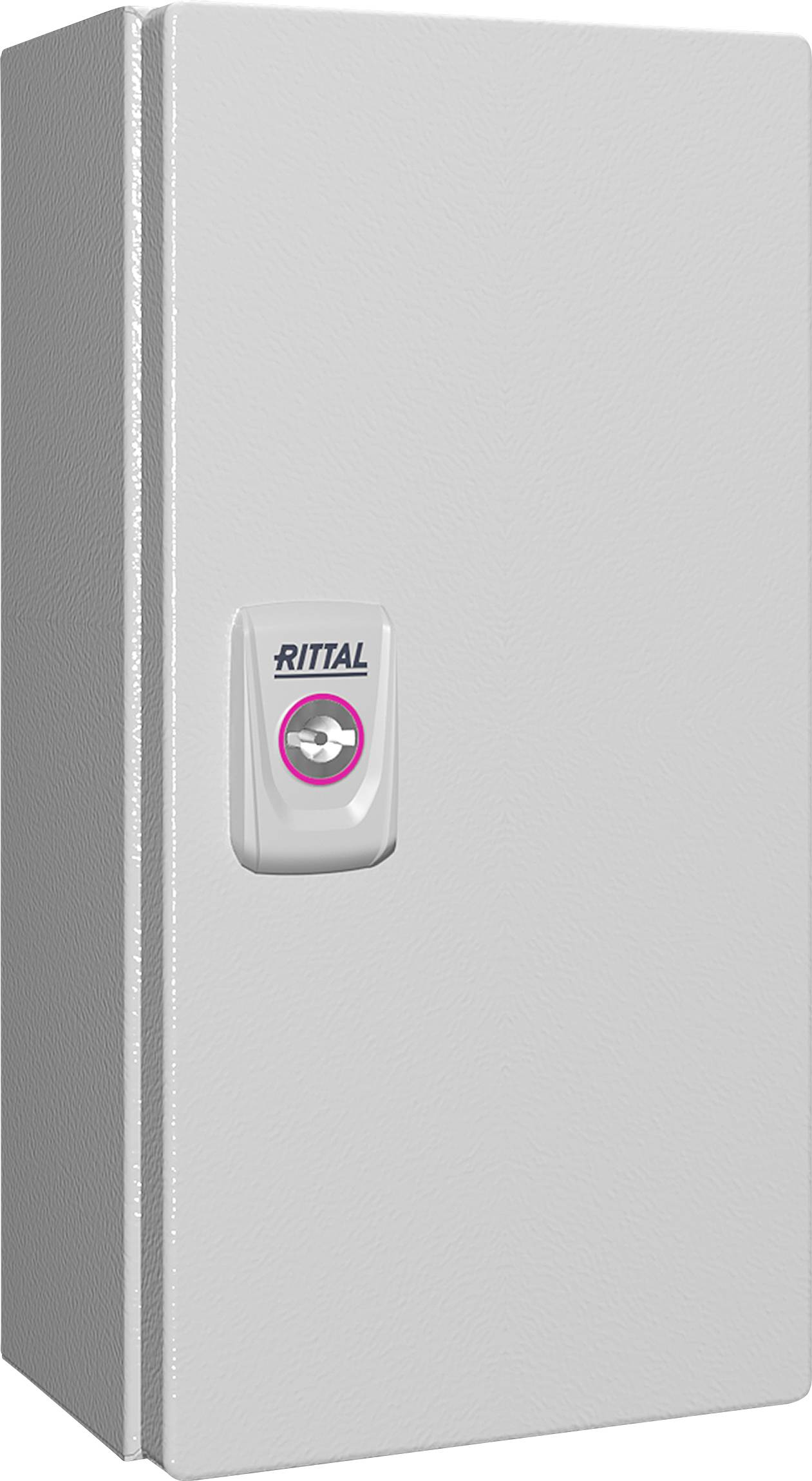 Graues Gehäuse mit Rittal-Logo und Griff, geeignet für industrielle Anwendungen.