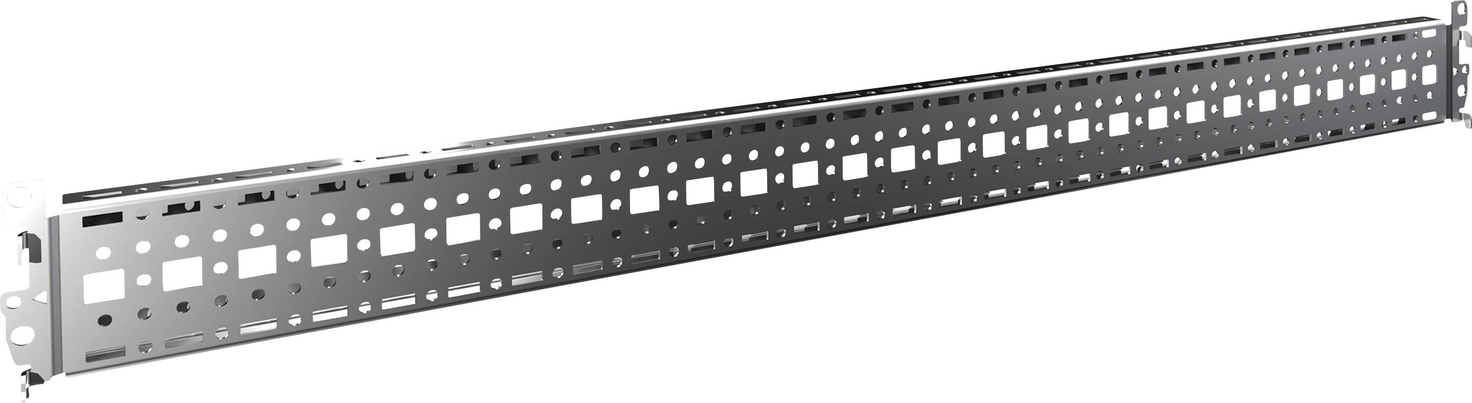 Metallschiene mit gestanzten Löchern, die für die Montage von elektronischen Geräten in einem Server-Rack verwendet wird.