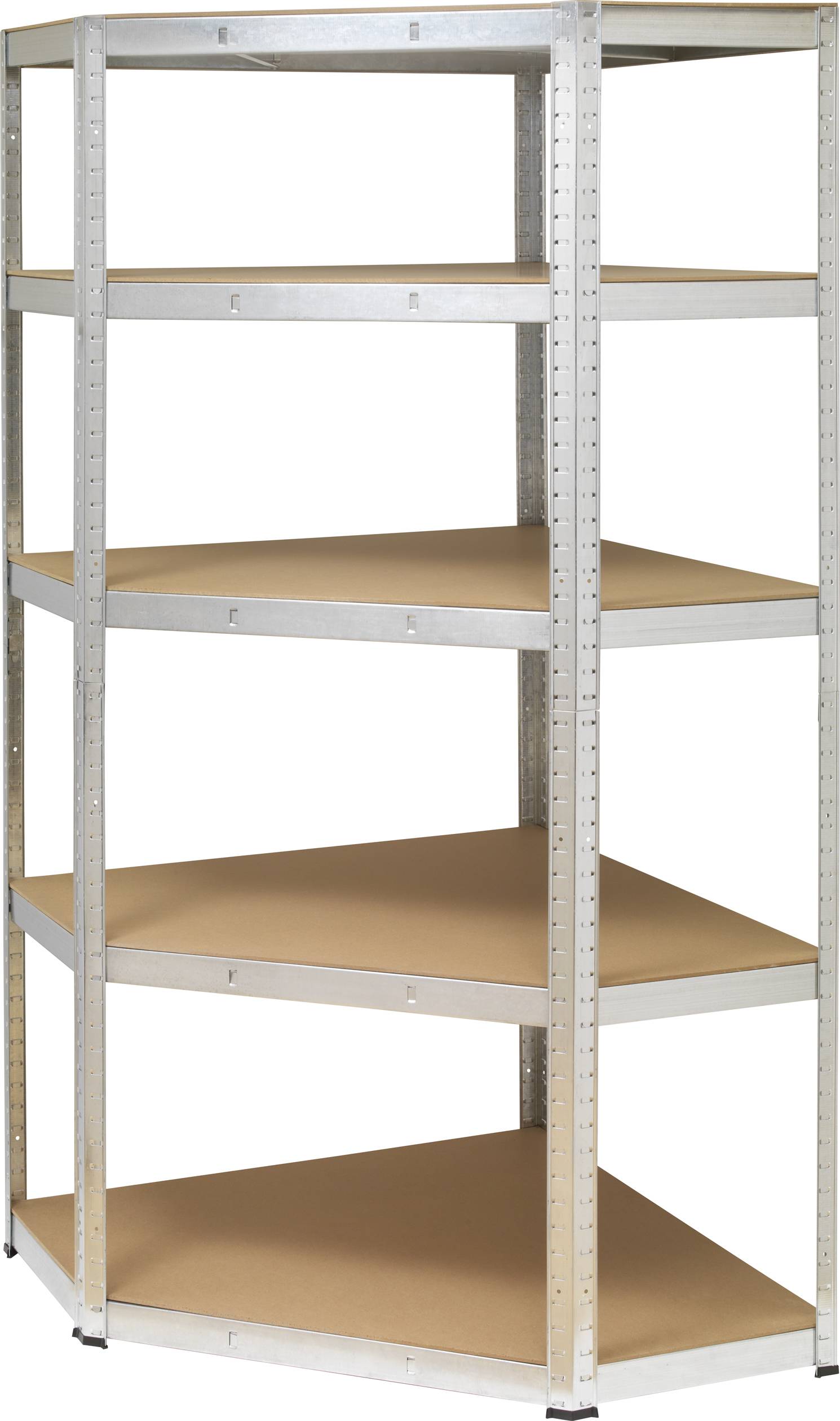 TOOLCRAFT KPW77 Lagerregal-Eckmodul 175kg (B x H x T) 700 x 1800 x 700mm Metall, MDF Verzinkt, Silber Holzboden