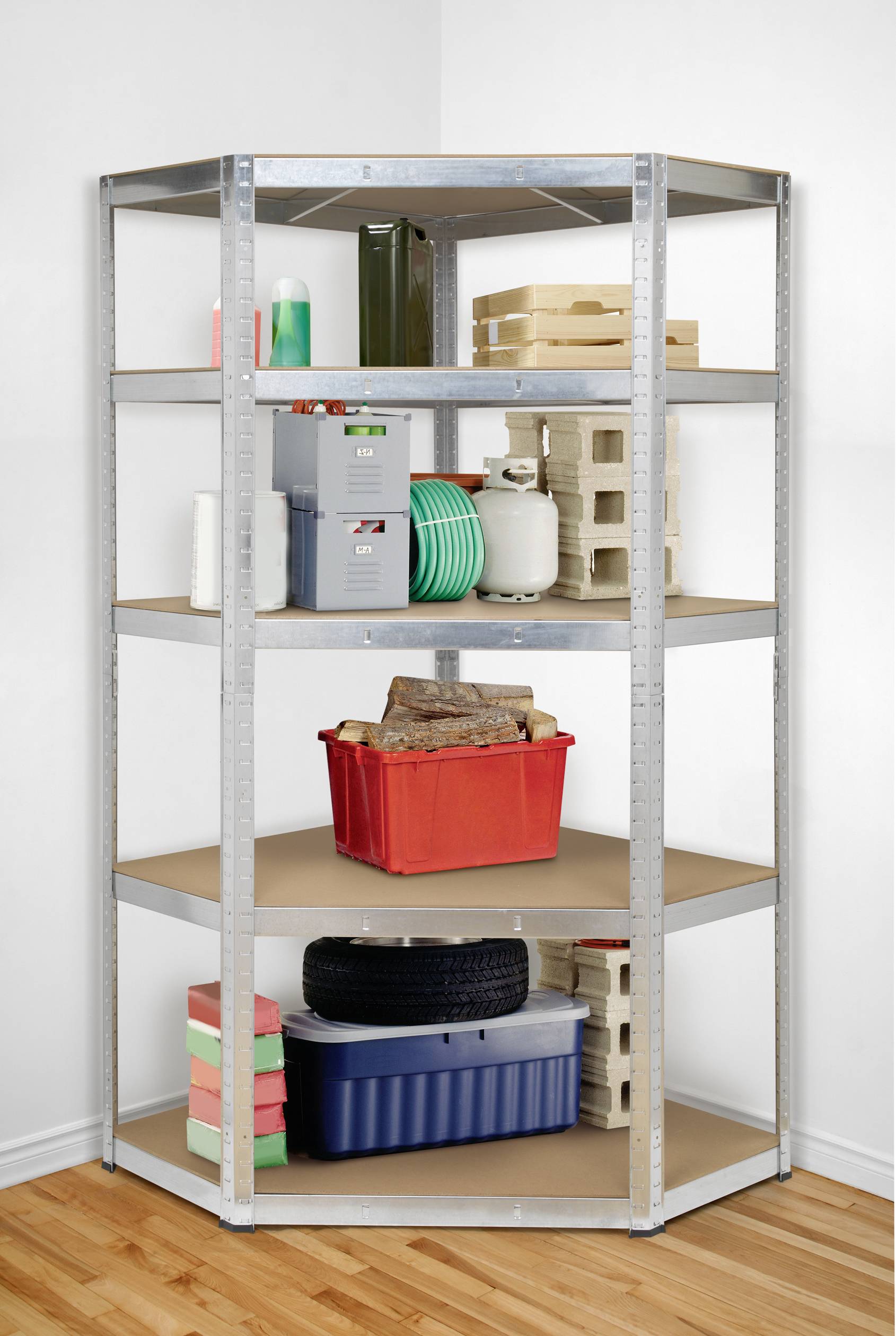 TOOLCRAFT KPW77 Lagerregal-Eckmodul 175kg (B x H x T) 700 x 1800 x 700mm Metall, MDF Verzinkt, Silber Holzboden