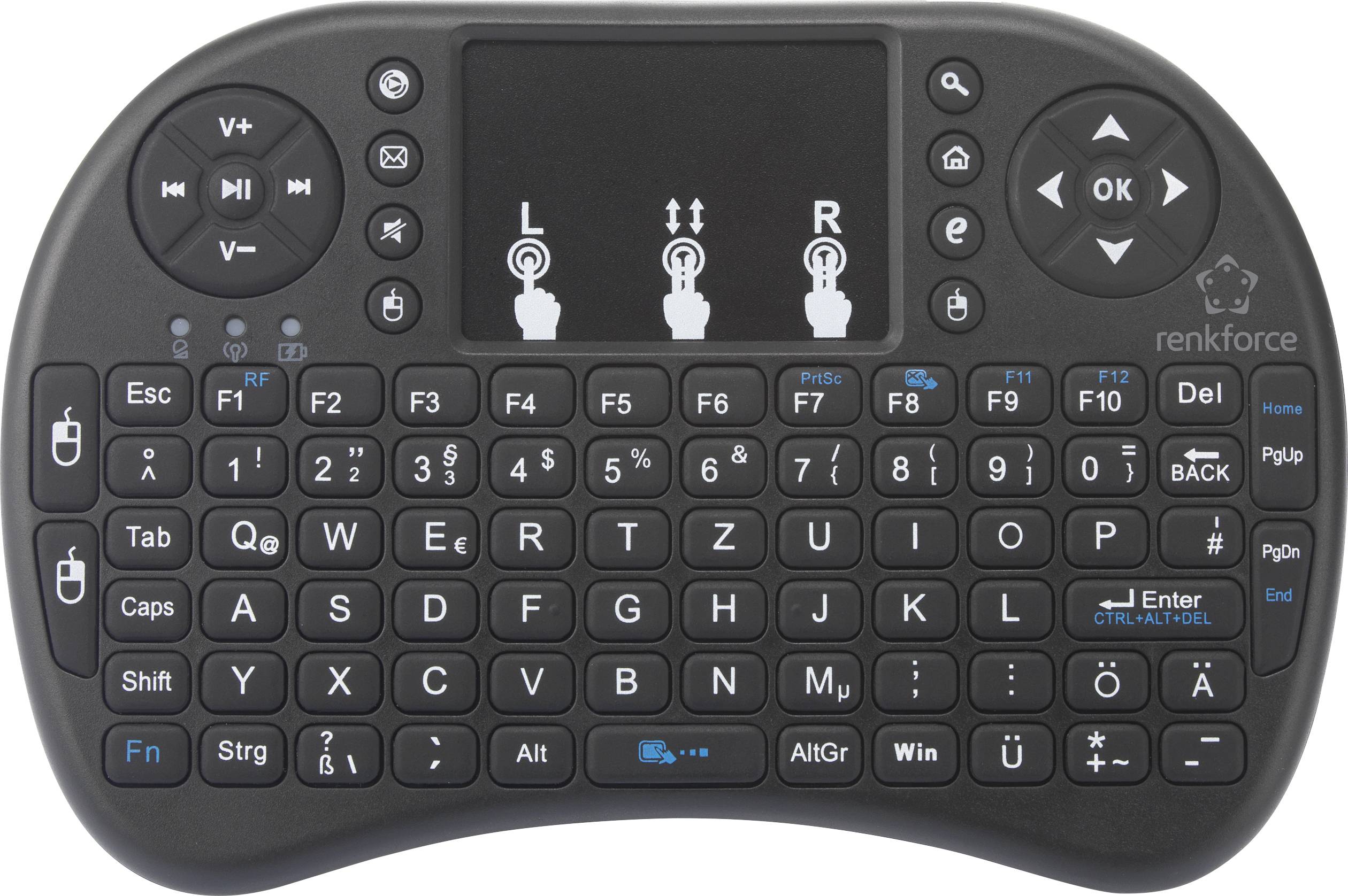 Renkforce RF-MWK-100 Funk Tastatur Deutsch, QWERTZ Schwarz Integriertes Touchpad