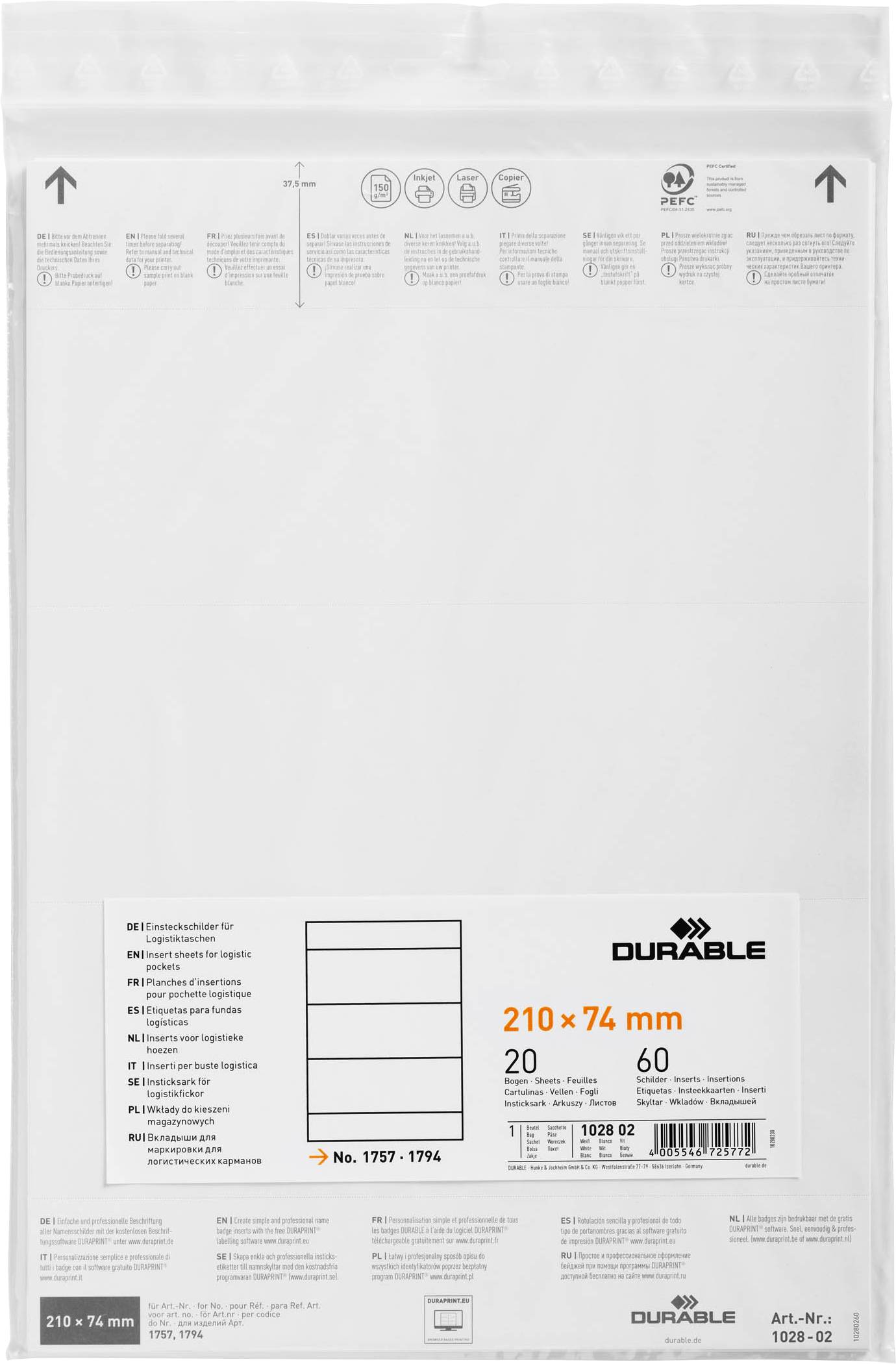 Einsteckschilderbogen (B x H) 210mm x 74mm 60St.
