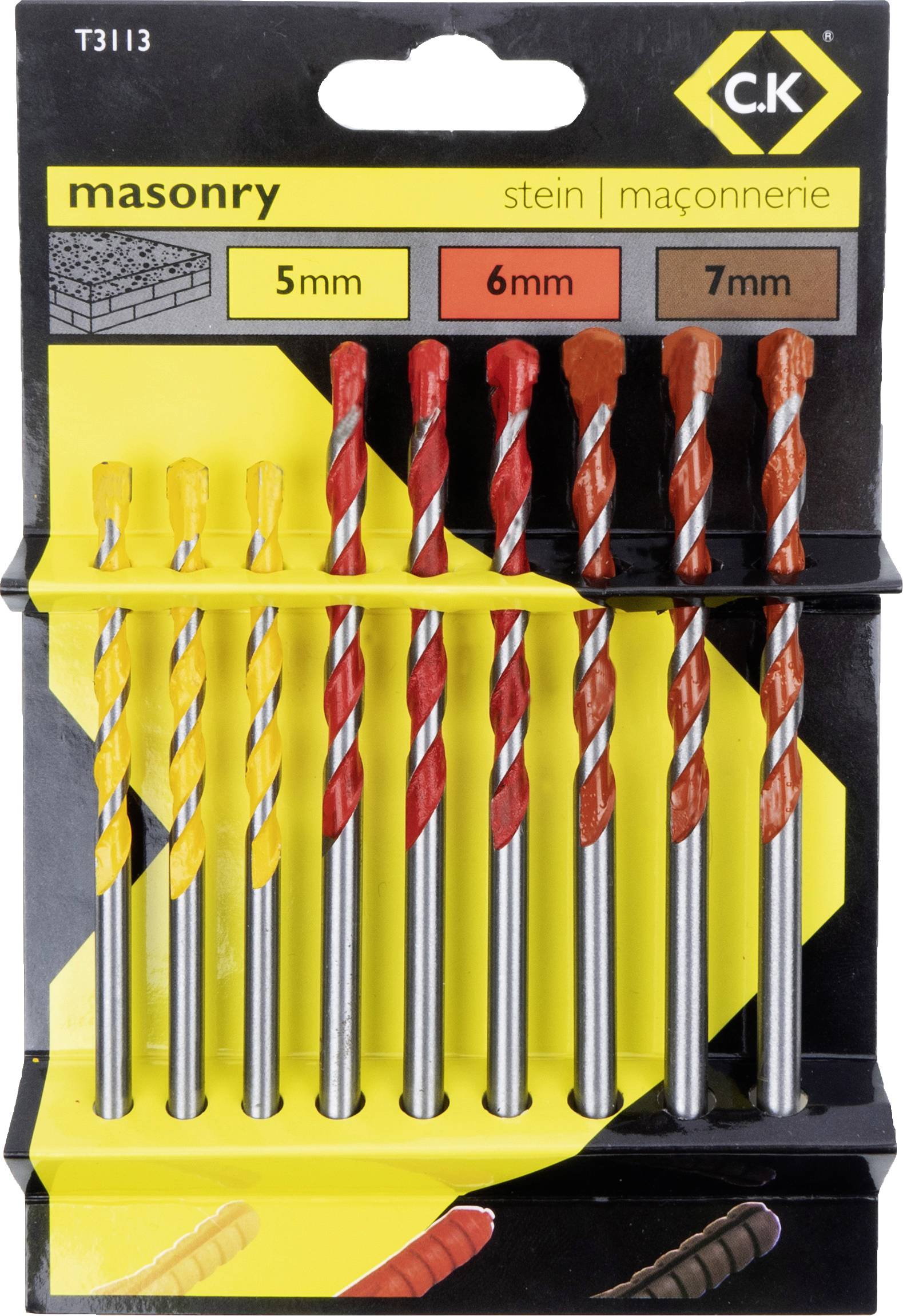 C.K T3113 T3113 Beton-Spiralbohrer-Set 9teilig 5 mm, 6 mm, 7 mm Zylinderschaft 1 St.