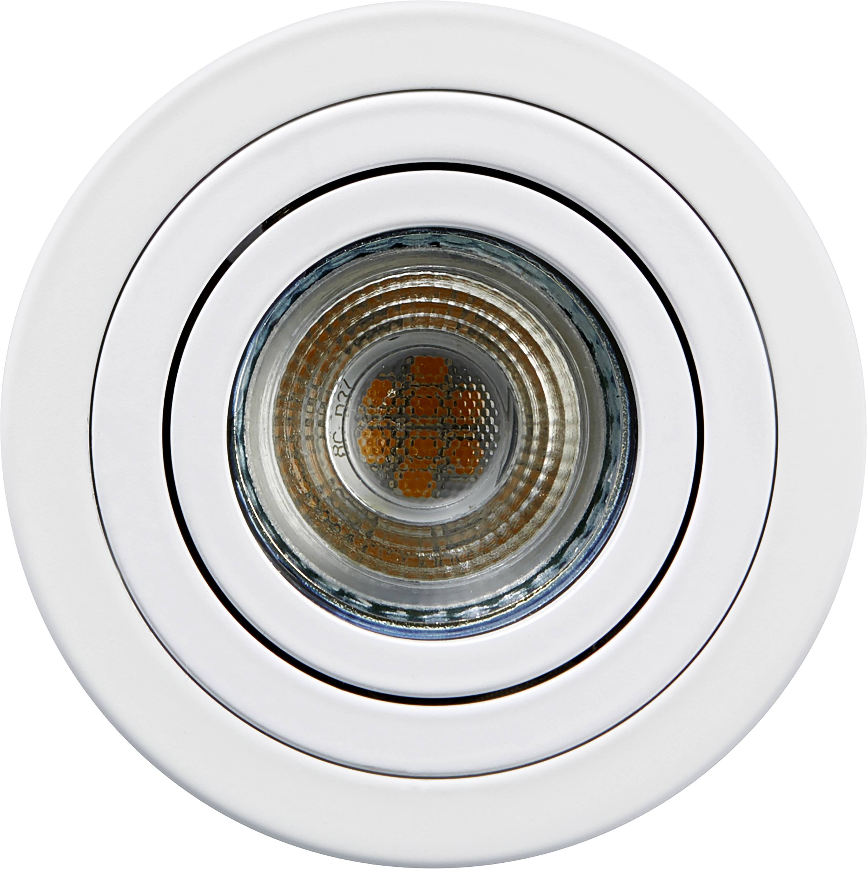 Runde LED-Deckenleuchte in weißem Gehäuse, zentriert von oben gesehen.