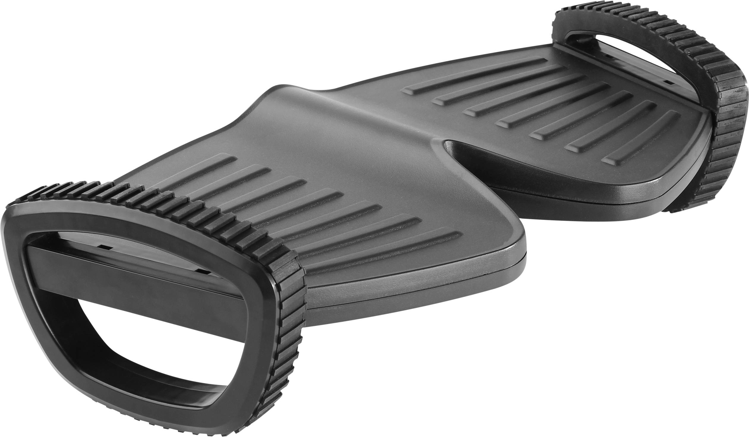 Ein ergonomisches Fußpolster mit rutschfester Oberfläche und abgerundeten Kanten, ideal zur Unterstützung einer bequemen Fußhaltung am Schreibtisch.