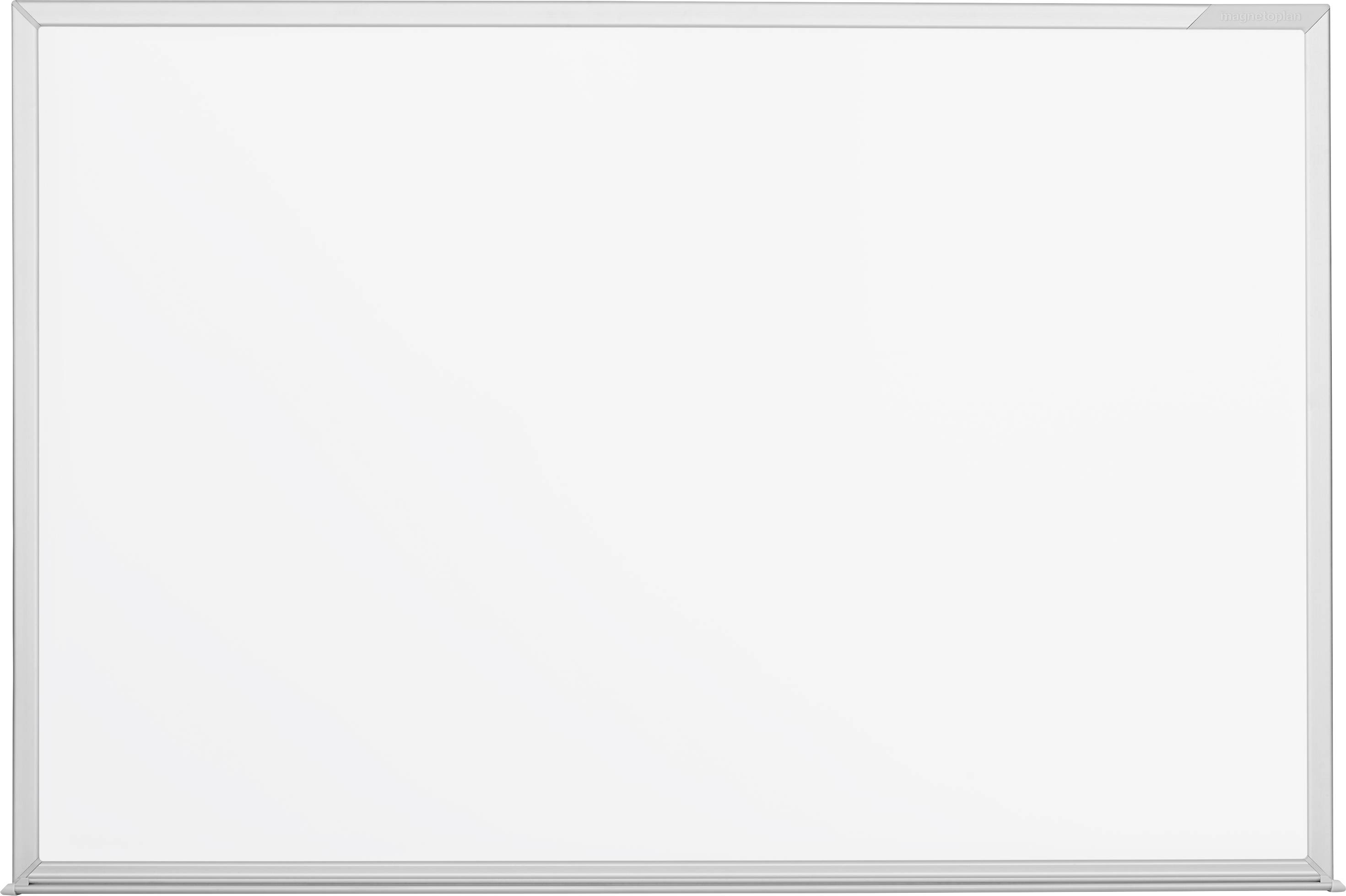 Ein leeres, rechteckiges Whiteboard mit silbernem Rahmen. Ideal zum Schreiben oder Zeichnen bei Präsentationen oder Unterricht.