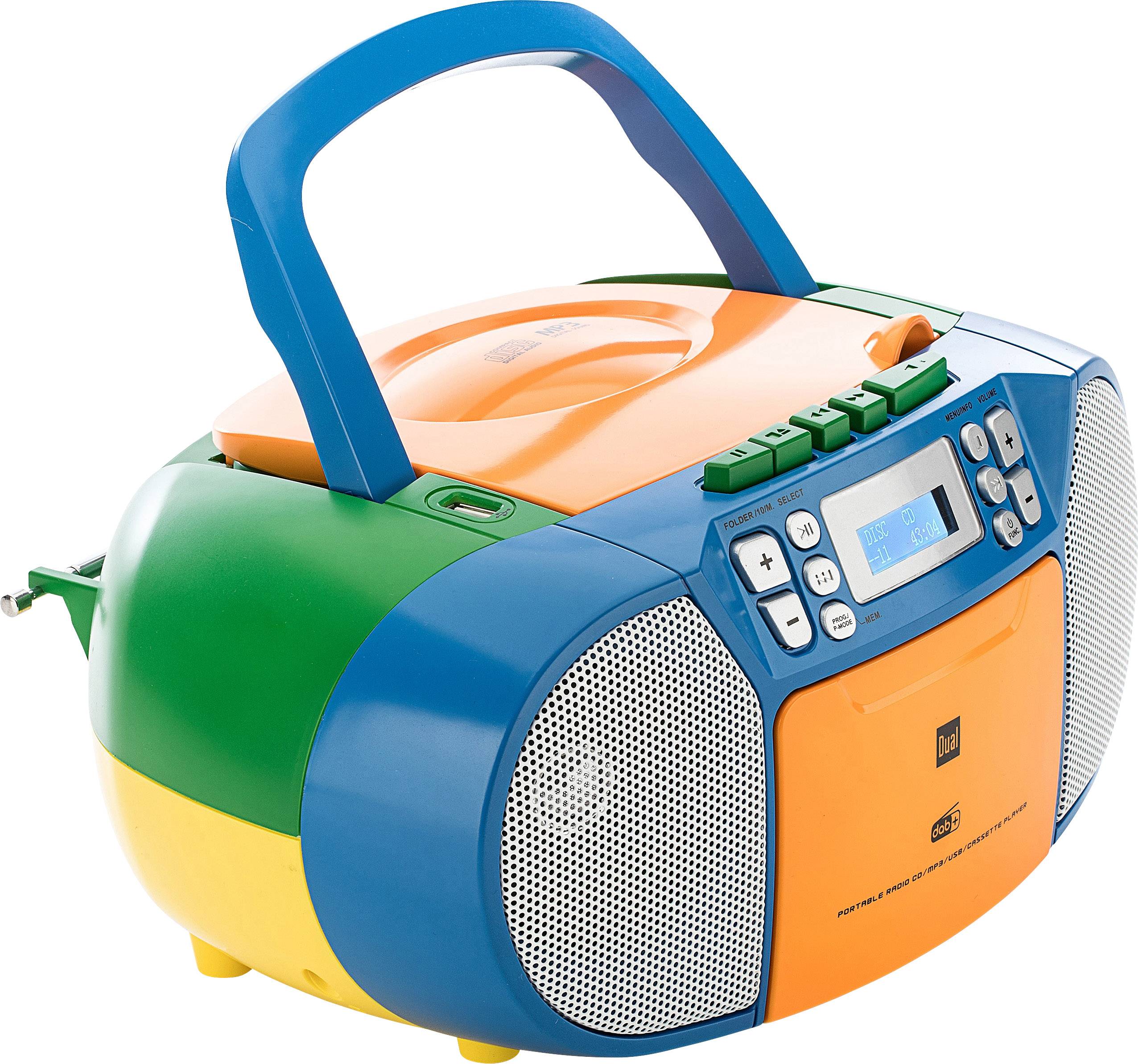 Dual DAB-P 210 Boombox Kassettenradio DAB+, UKW CD, Kassette, AUX Bunt