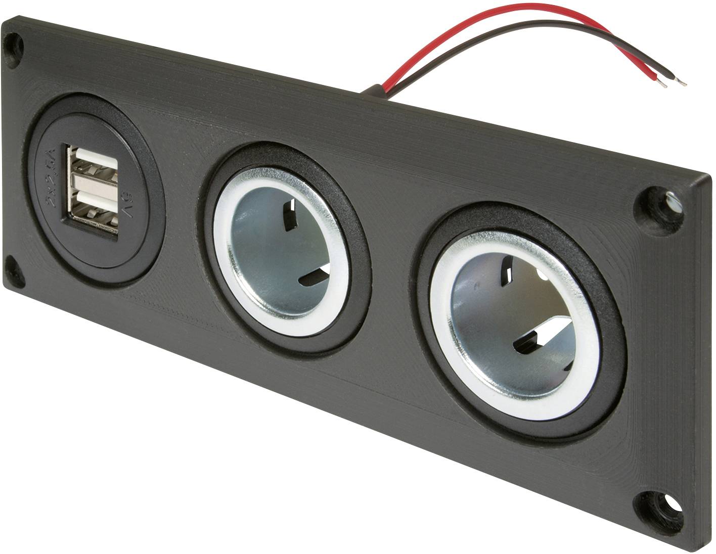 ProCar Einbausteckdose mit USB-A Doppelsteckdose + 2 Powersteckdosen Belastbarkeit Strom max.=20 A