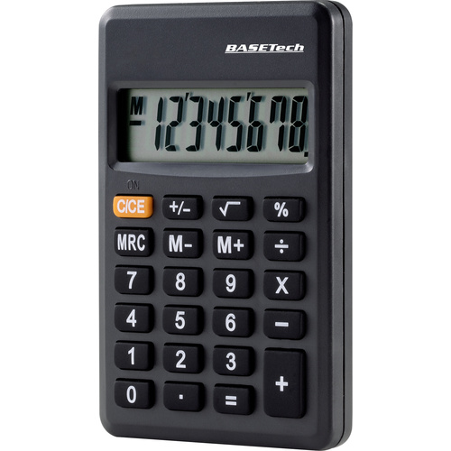 Basetech BT-CA-1008 Taschenrechner Schwarz Display (Stellen): 8 batteriebetrieben (B x H x T) 89 x 59 x 11mm