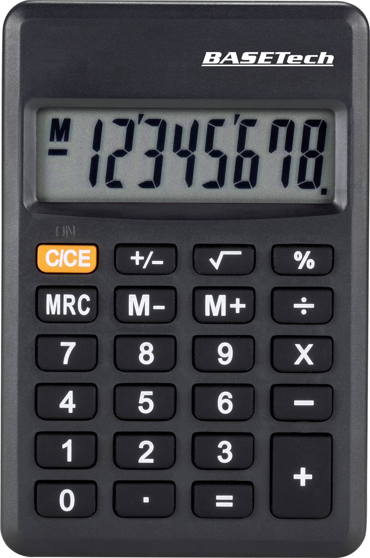 Basetech BT-CA-1008 Taschenrechner Schwarz Display (Stellen): 8 batteriebetrieben (B x H x T) 89 x 59 x 11mm