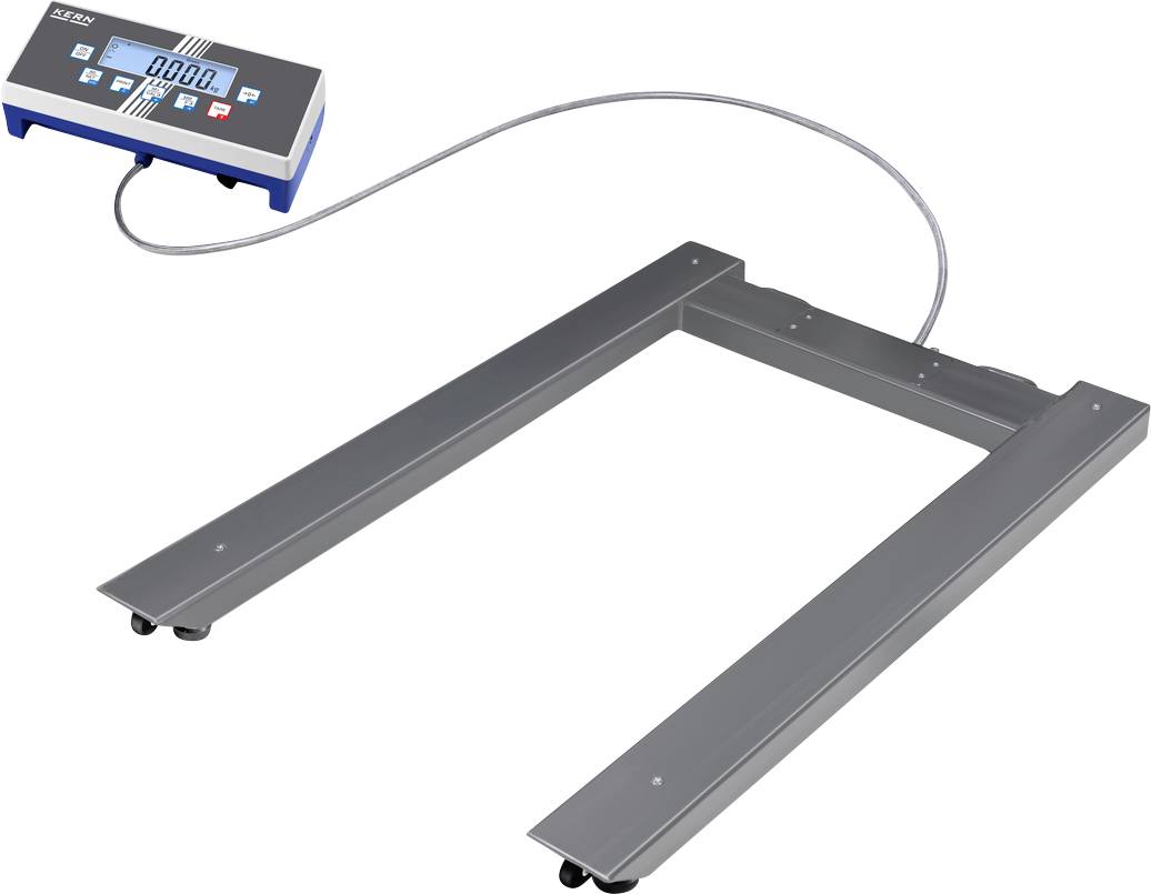 Industriewaage mit digitalem Display und Kabelverbindung. Geeignet für die Messung von schweren Lasten, oft in Lagerumgebungen verwendet.