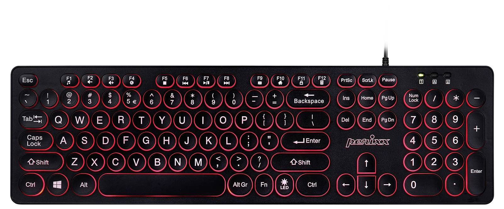 Perixx PERIBOARD-317 R DE B Kabelgebunden Tastatur Deutsch, QWERTZ Schwarz Beleuchtet