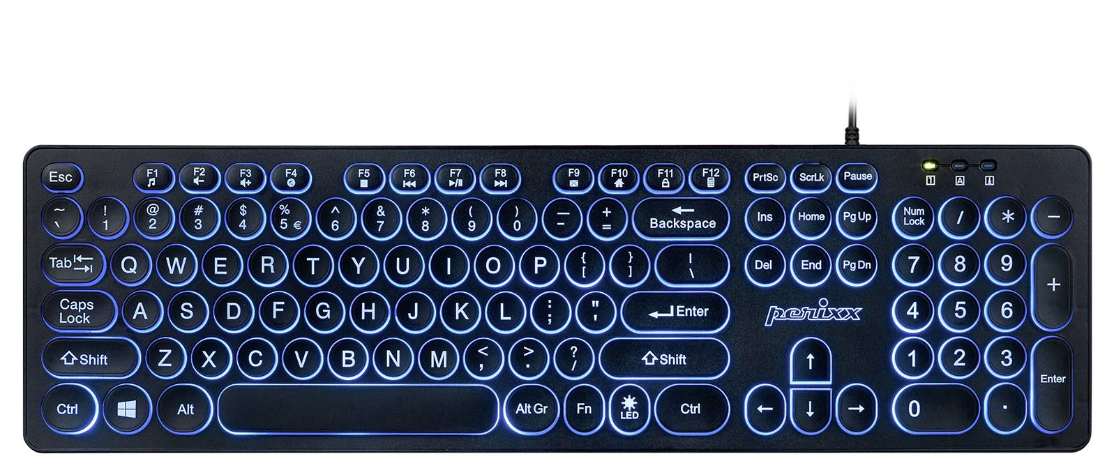 Perixx PERIBOARD-317 R DE B Kabelgebunden Tastatur Deutsch, QWERTZ Schwarz Beleuchtet