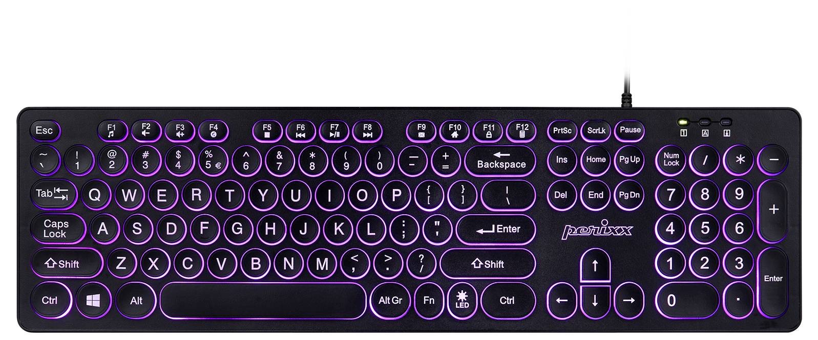 Perixx PERIBOARD-317 R DE B Kabelgebunden Tastatur Deutsch, QWERTZ Schwarz Beleuchtet