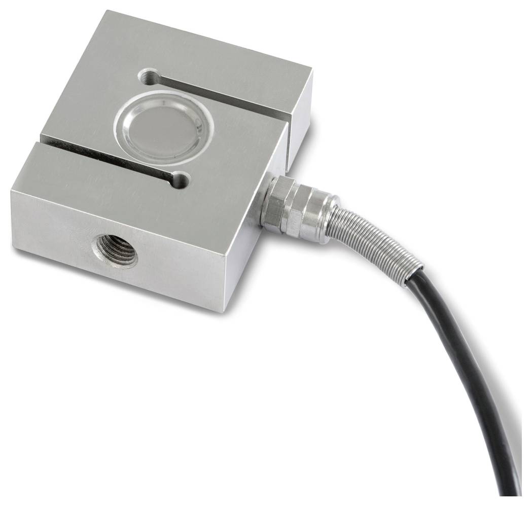 Metallener Lastsensor mit Kabelanschluss; rechteckige Form, silberfarben, glatte Oberfläche; industriell eingesetzt.