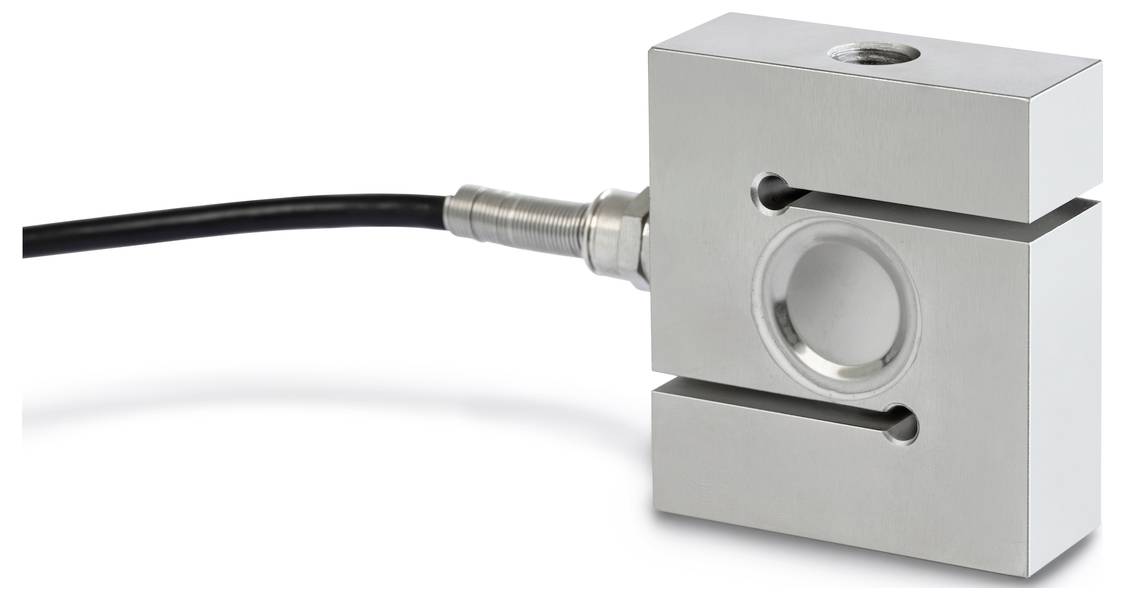 Metallsensor mit Kabelanschluss, rechteckige Form, genutzt zur Messung von Lasten. Ideal für Industrieanwendungen.
