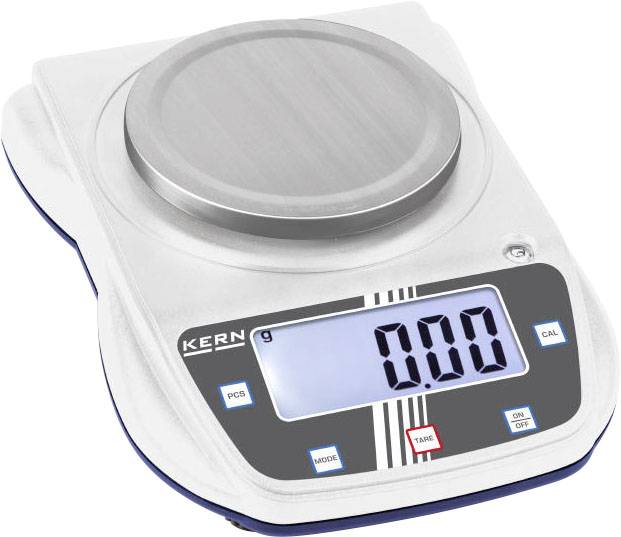 Elektronische Küchenwaage mit digitaler Anzeige, zeigt '0.00 g'. Geräteknöpfe für Modus, Tara und Kalibrierung vorhanden.