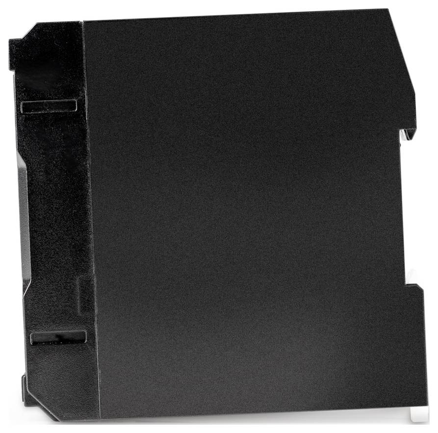 Ein schwarzes Kunststoffstück mit unregelmäßiger Form und mehreren Kanten und Rillen. Es könnte Teil eines größeren technischen Geräts sein.