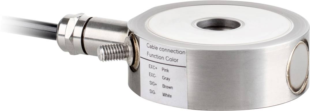 Ein zylindrischer Metall-Sensor mit Kabelanschluss zeigt die Farb- und Funktionszuordnung der Drähte: Pink, Grau, Braun, Weiß.