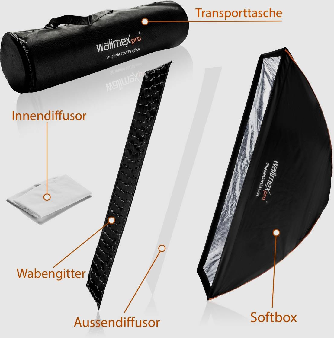 Walimex Pro 22650 22650 Softbox (L x B) 1200mm x 400mm 1St.