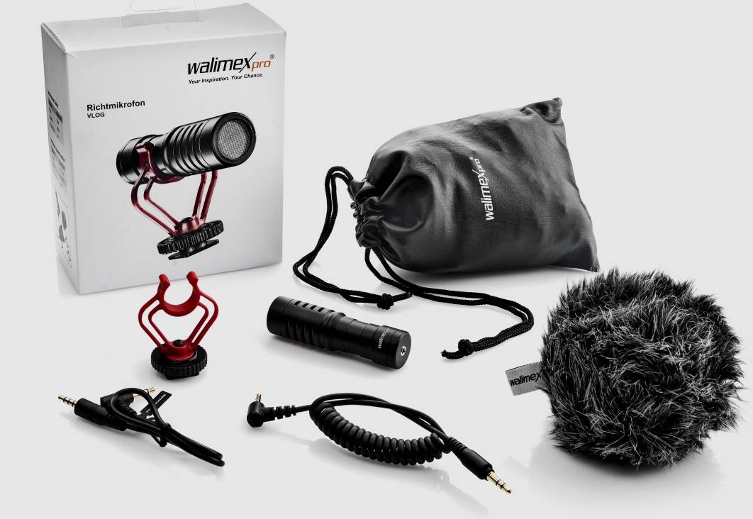 Kamera-Mikrofon Walimex Pro 21964 Übertragungsart (Details):Kabelgebunden inkl. Kabel, inkl. Tasche, inkl. Windschutz, inkl. Klammer, Standfuß